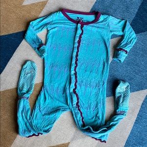 KickeePants 2T footie girl with ruffles bamboo